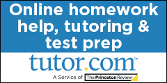 Blue and white banner reading “Online homework help, tutoring & test prep tutor.com,” with “A Service of The Princeton Review” logo underneath.