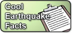 A graphic with the words Cool Earthquake Facts next to an illustration of a clipboard holding a sheet of paper, set against a green background.