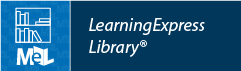 Logo with a bookshelf icon, the letters MeL below it, and the text LearningExpress Library® on a blue background.