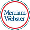 Merriam-Webster logo featuring the company name in blue text inside a white circle with a red and blue double border.