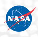 NASA logo featuring white letters NASA over a blue circle with white stars, a red swoosh, and an orbiting spacecraft design, on a light, textured background.