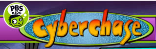 The PBS Kids logo is next to the colorful Cyberchase title on a blue and green oval background.
