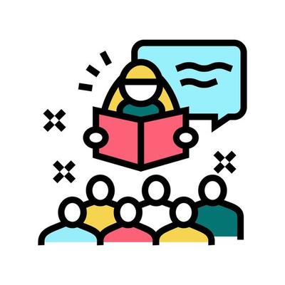 story time in children library color icon illustration vector